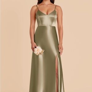 Birdy Grey Shiny Satin Gown in Moss Green